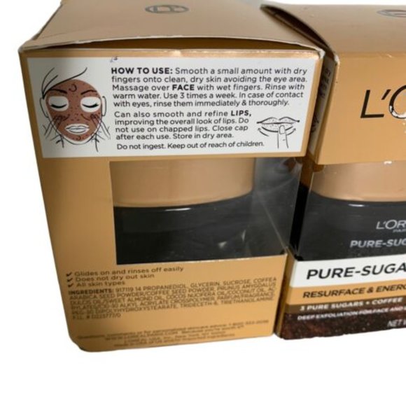 Lot of 2 L'Oreal Paris Pure Sugar Scrub Resurface and Reenergize Facial and Lips - Picture 8 of 10